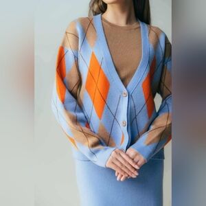 Vibrant Argyle Women's Cardigan